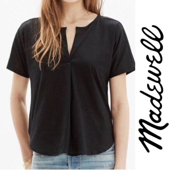 Madewell | Black Luster Cotton Splitneck Tee | Size Small - Picture 1 of 10